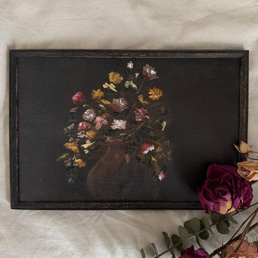 Blooming in the shadows (note that this painting is very dark; in reality, the vase is barely visible)