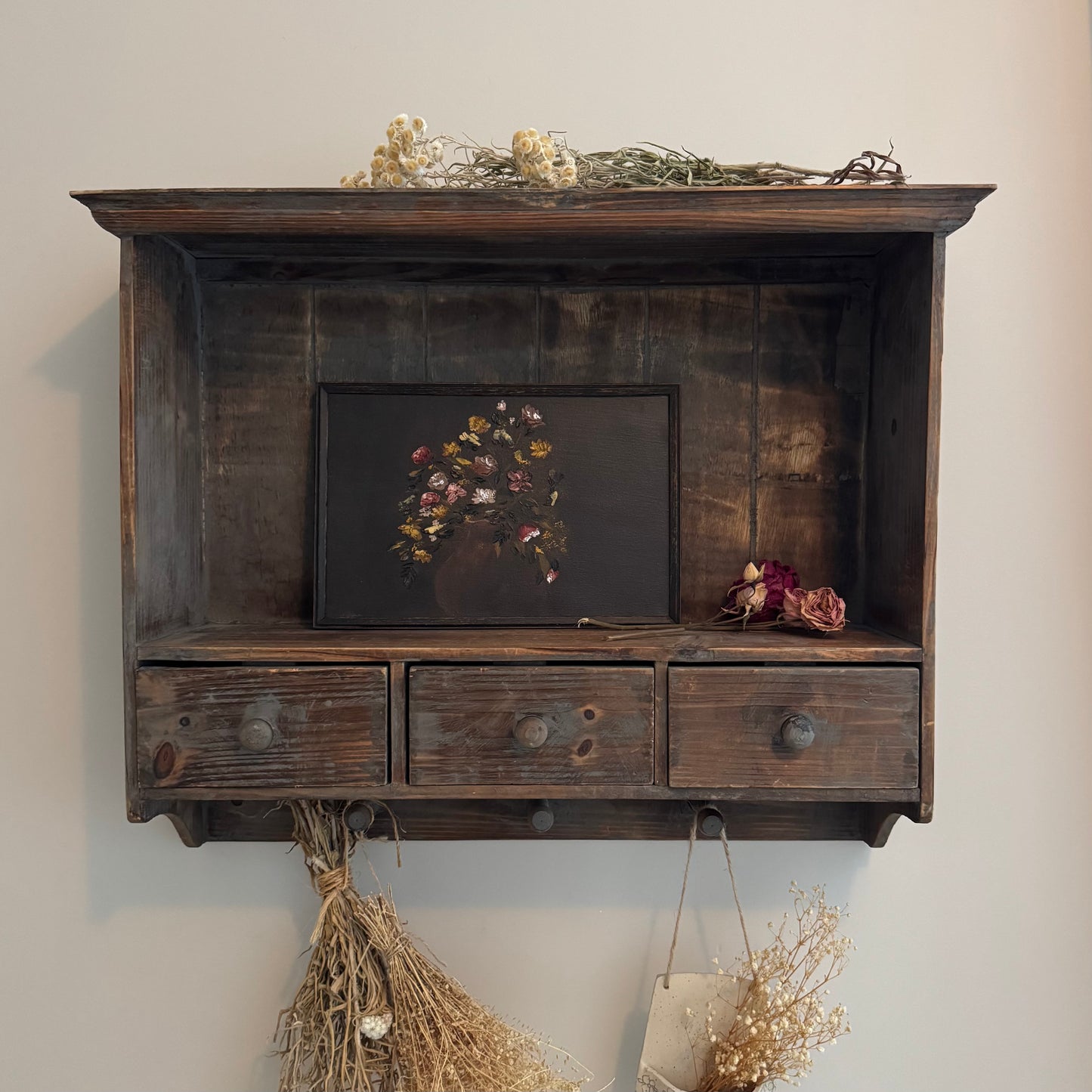 Blooming in the shadows (note that this painting is very dark; in reality, the vase is barely visible)